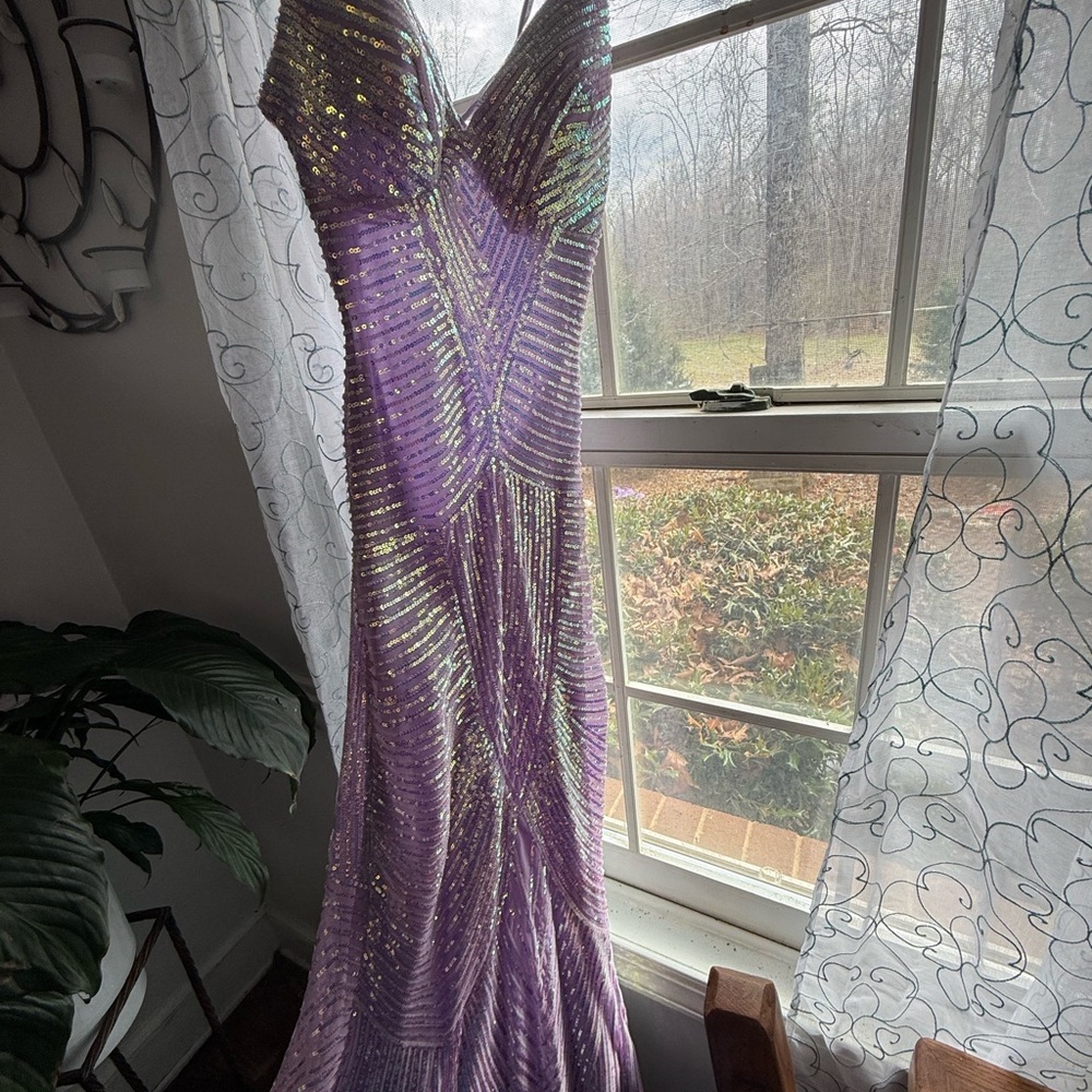 B Darlin Iridescent Purple Prom Dress